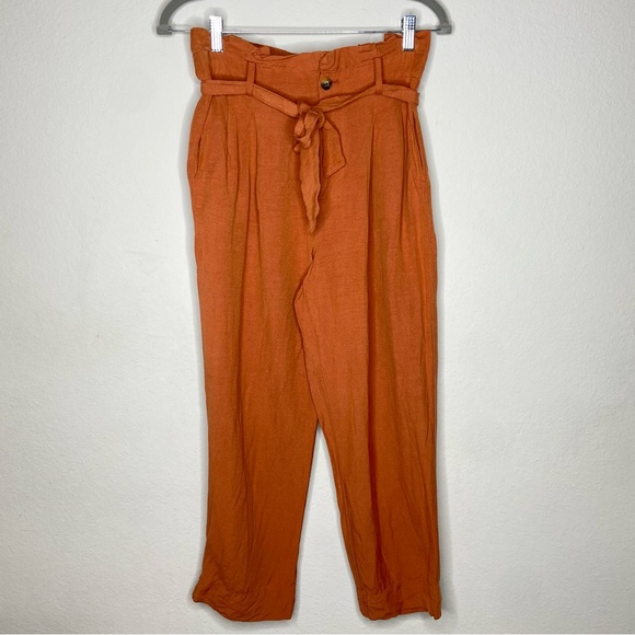 Madewell Orange Linen-Blend Paperbag Pants - Picture 2 of 8